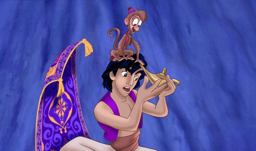 Aladdin with Abu and lamp on carpet